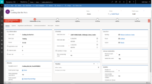 The main Event Form in Dynamics 365 for Marketing