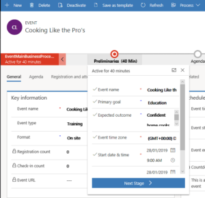 The process bar on Dynamics 365 for Marketing