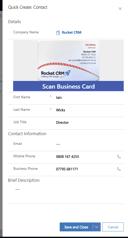 Scan Business Card feature i