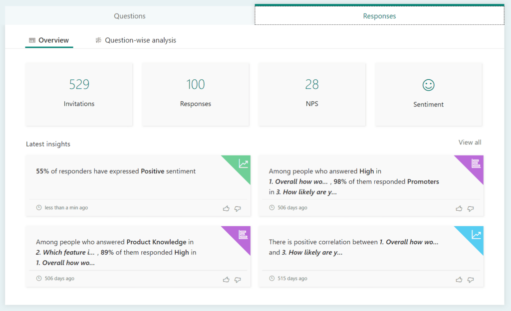 Forms Pro Responses summary page