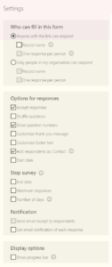 Forms Pro Survey Settings page
