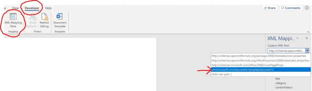 Showing the Developer tab in Word