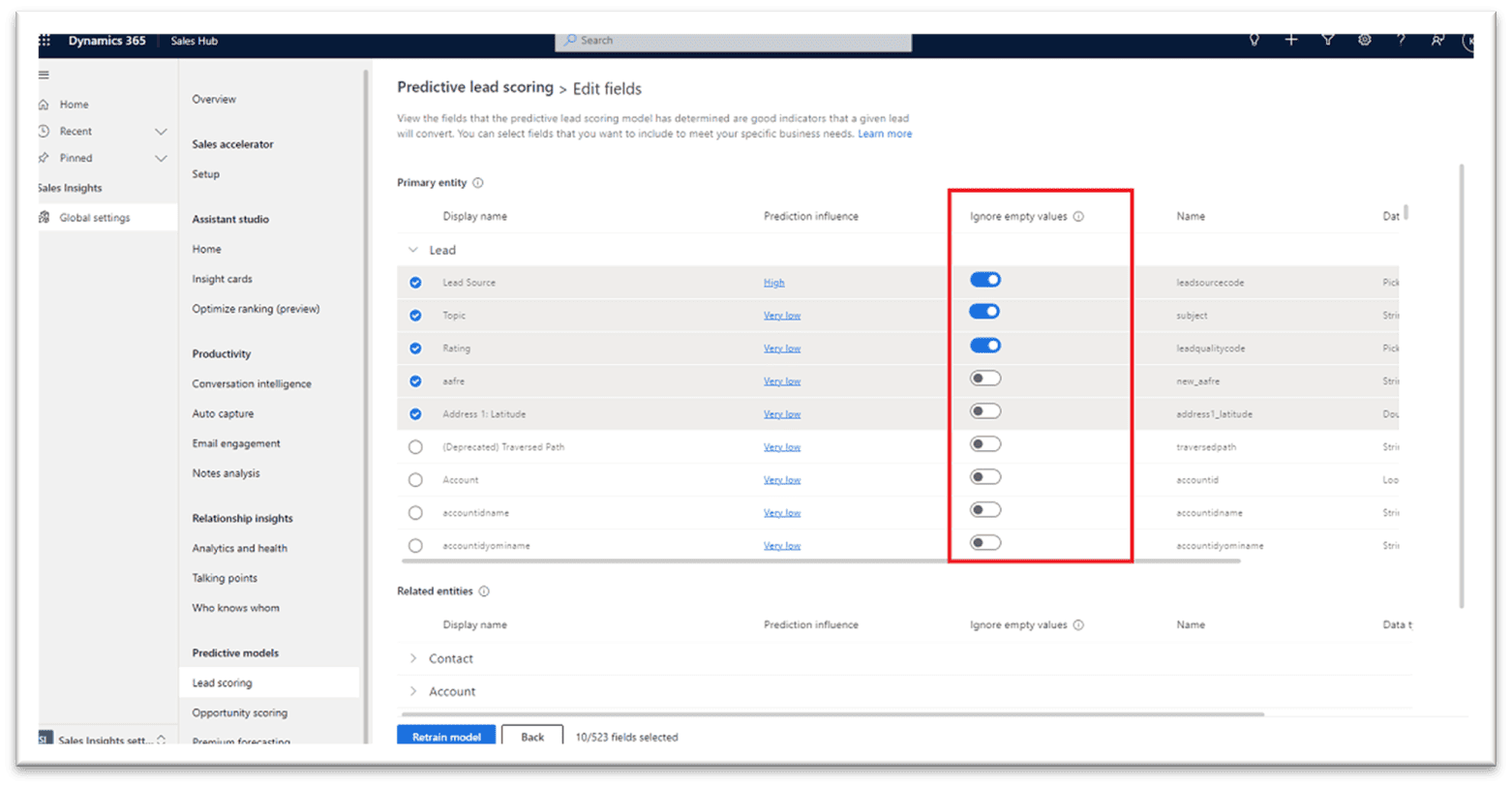 sreen shot of predictive lead scoring dynamics 365