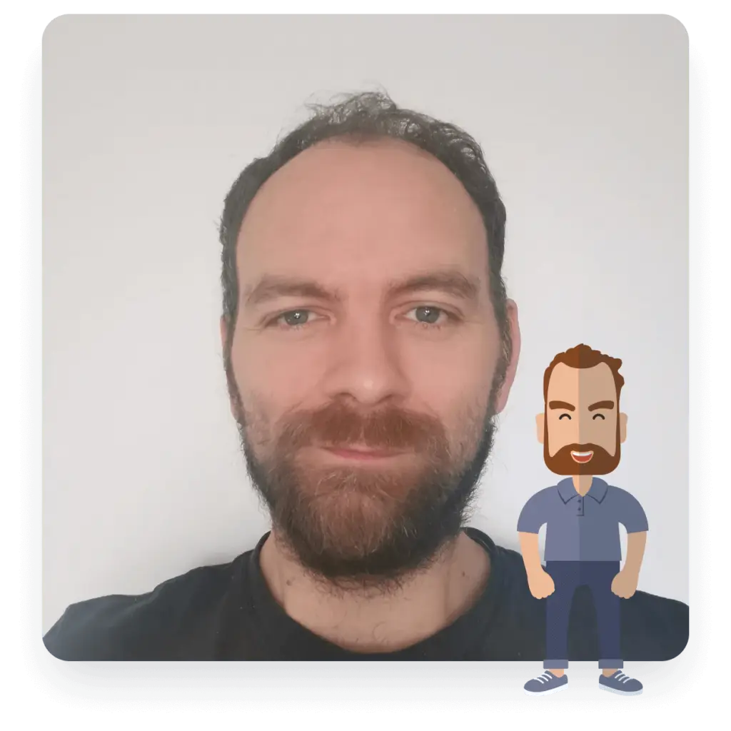 Headshot of Graeme Redhead, Dynamics 365 and Click Consultant, shown with small illustration of himself in front, to the right.