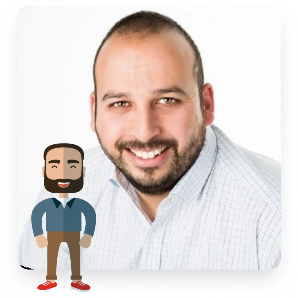 Headshot of Kyle McKie, founder and director of Rocket CRM, shown with small illustration of himself in front to the left.