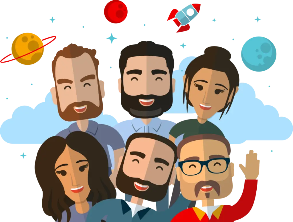 Rocket CRM illustration, team members.