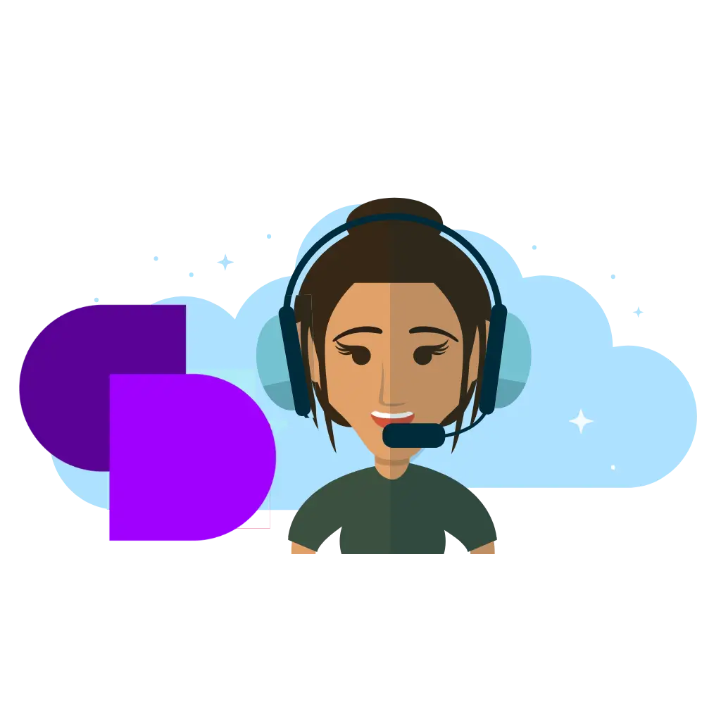 IT support character wearing headset against a cloud with Click marketing software logo.