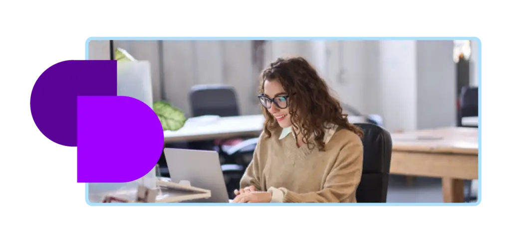 marketing person typing at desk with Click marketing software logo.