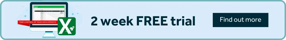 Excel Tracker tool two weeks free trial button with 'find out more' button on a light blue background.